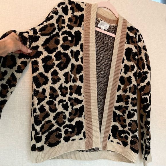 Anthropologie, Line & Dot, Leopard Print Open Cardigan, Cream, Brown & Black Tan - Picture 5 of 11